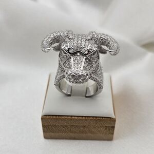 Custom Designed 18k White Gold Over Sterling Silver 925 Luxury Ice Bull Ring